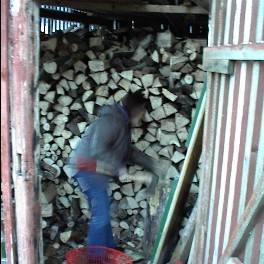 23.02 17:42 lara beim Holz hacken!